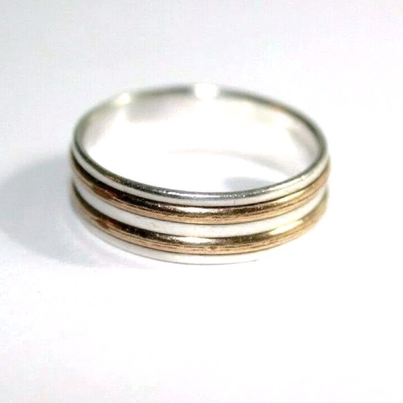 Other - Vintage Ring Sterling Silver men’s wedding band 14K gold over silver *nice*